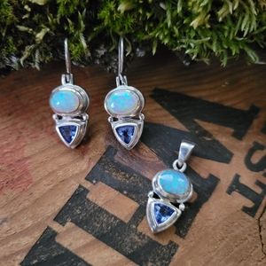 Stunning Opal and Iolite Pendant and Earrings Set